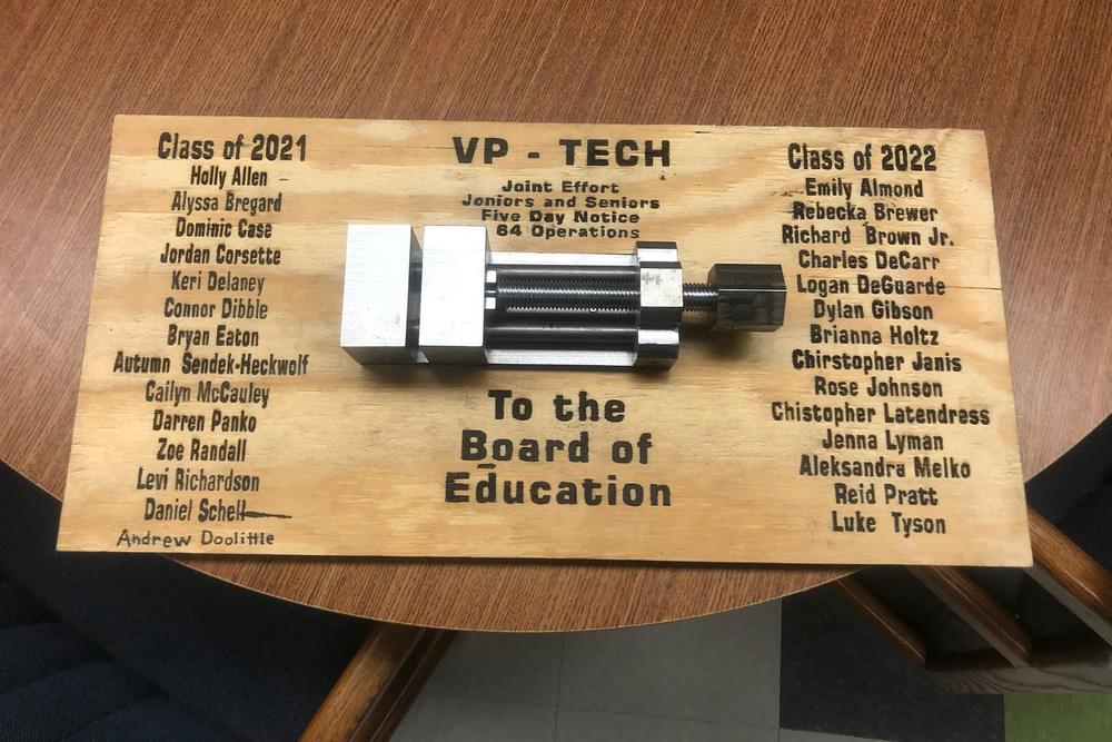 A vice grip plaque designed by the Advanced Manufacturing program