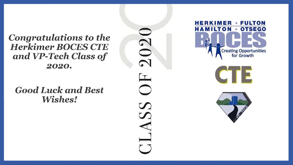 CTE graduation page with congratulations to CTE and VP-TECH students, along with BOCES logos