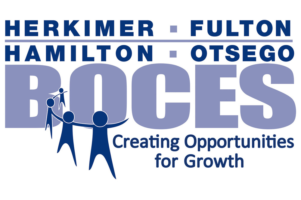 Herkimer BOCES logo in blue and white with slogan creating opportunities for growth