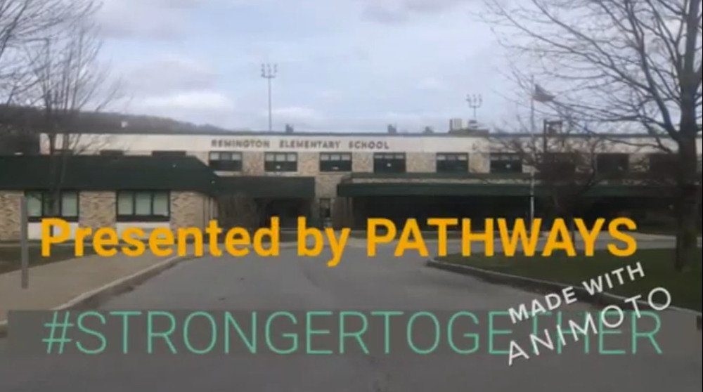 Image of the Remington school building with words Presented by Pathways and #StrongerTogether