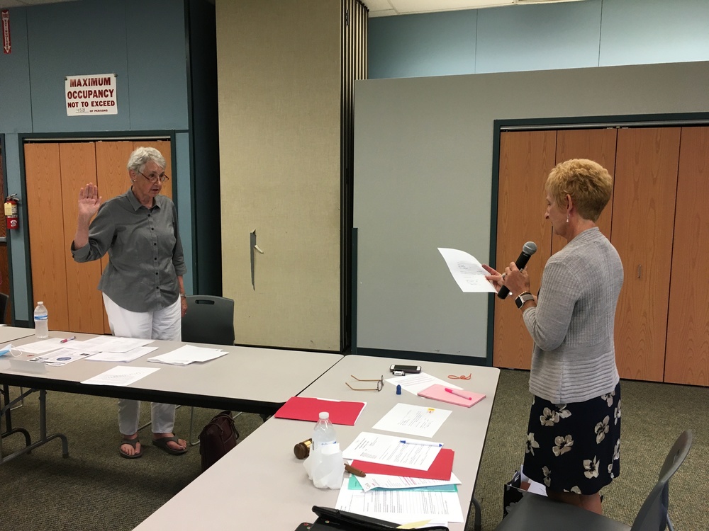 Linda Tharp, of Owen D. Young, is sworn in during the Herkimer BOCES reorganizational meeting on July 2. 
