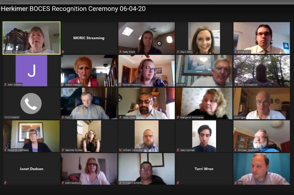Screenshot of a Zoom call from a Herkimer BOCES staff celebration