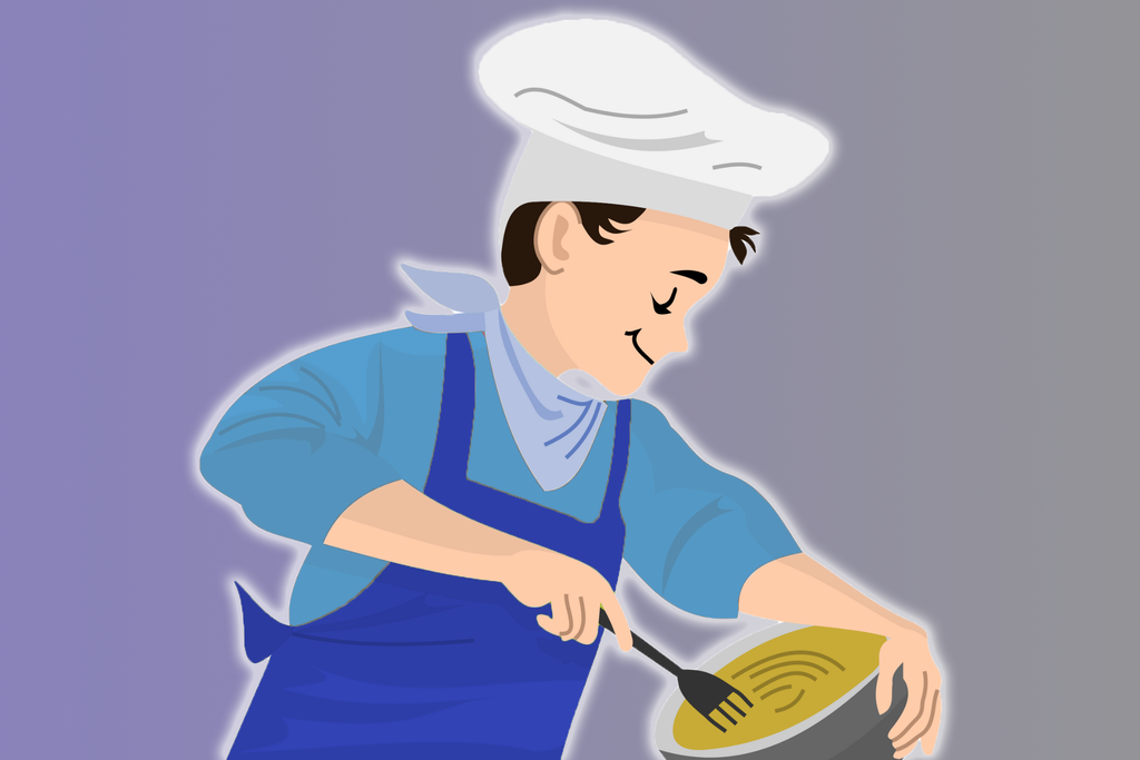Illustration of someone stirring a bowl of soup