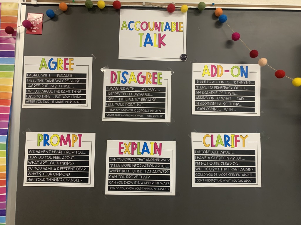 Accountable talk posters hanging in a classroom