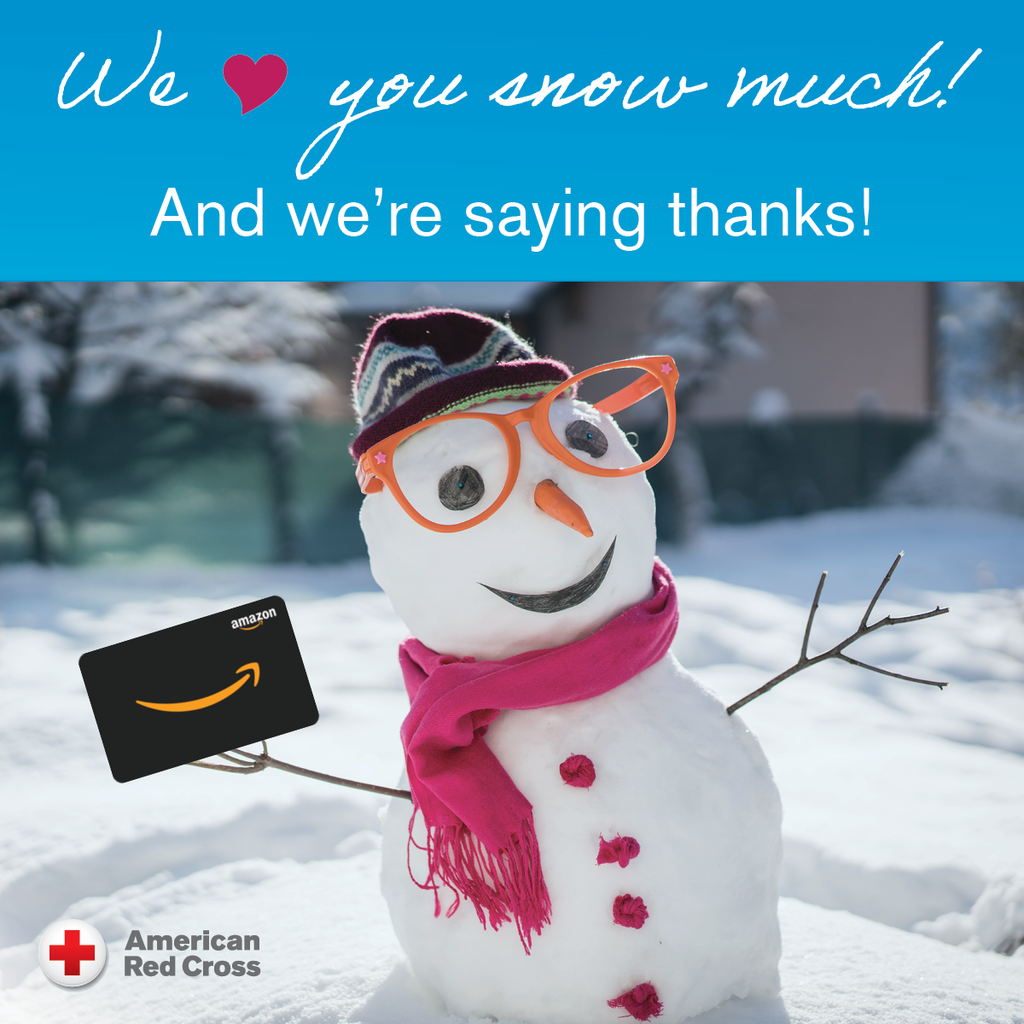Snowman holding Amazon gift card