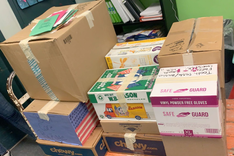 Boxes of donations for military members and veterans 