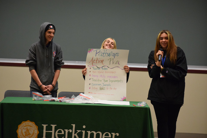 Pathways Academy students presenting on stage at Herkimer College at the Youth Summit