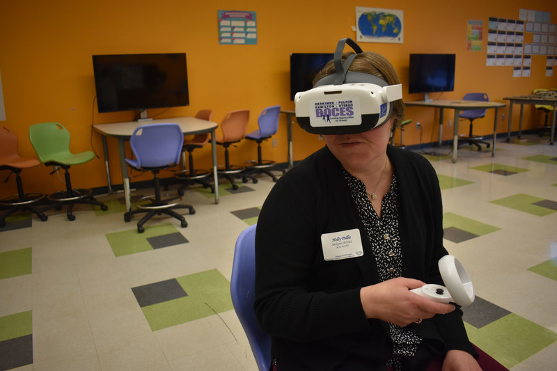 Herkimer BOCES BOE president with VR goggles on