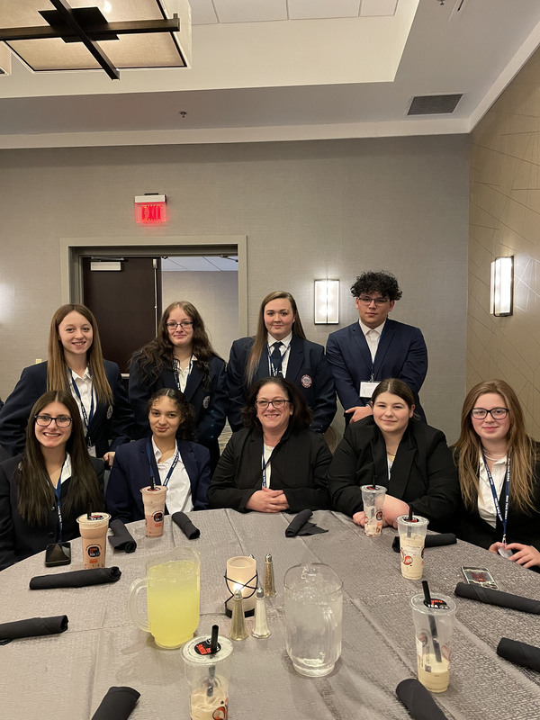 Eight Health Science Careers students and instructor Christe Zambri at the HOSA state conference